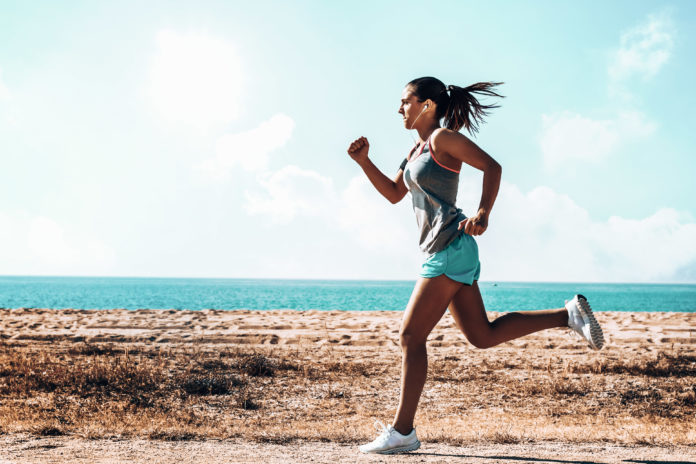 Action shot of running girl.